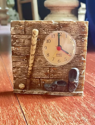 Decorative Vintage Baseball Themed Wood Quartz Alarm Clock  Battery Operated AA Cover