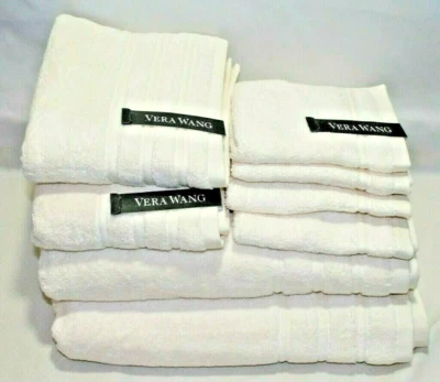 Vera Wang Twill Stripe Solid Ivory Light Beige Eight Piece  Bath Towel Set New - Image 1 of 3