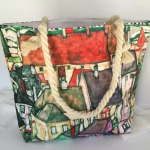 BEACH BAG SHOPPER TOTE HOUSES WITH ROPE HANDLES #356 - Picture 1 of 4
