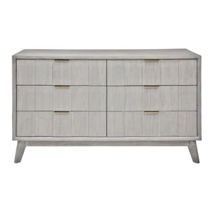 HELENA SOLID WHITEWASHED ACACIA 6 DRAWER DRESSER CHEST OF 6 DRAWERS - Picture 1 of 5