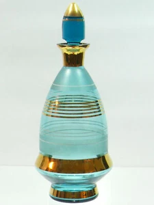 DECANTADOR DE VIDRIO AZUL AGUA DE COLECCIÓN DISEÑO DORADO BOHEMIO - Imagen 1 de 5