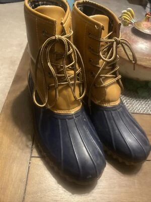 Charles Albert Women Vegan Leather Brown Duck Lace Short Snow Rain Boots Sz 9 - Image 1 of 4