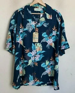 Roundtree Yorke Caribbean Shirt Teal Blue Multi Short Sleeve Buttons Size XL NEW - Picture 1 of 5