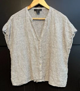 Camisa para mujer Tahari abotonada de lino manga corta grande calce cuadrado informal costera - Imagen 1 de 8