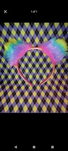 Fluffy Rainbow Cat Ears Headband - Picture 1 of 1