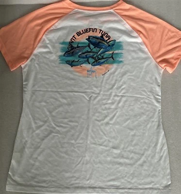 Guy Harvey T Shirt Womens Large Orange Peach White Graphic Short Sleeve Ladies - Image 1 of 4