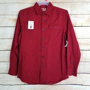 Wrangler Mens Shirt Comfort Flex Long Sleeve Maroon Twill Button Up Regular Fit - Picture 1 of 3