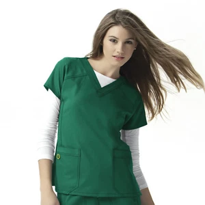 WOMEN'S WONDERWINK DESIGNER NURSING UNIFORM SPORTY V NECK TOP 6214 FOUR STRETCH - Picture 1 of 7