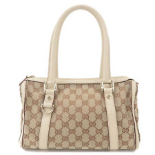 Auth GUCCI Abbey GG Canvas Leather Boston Hand Bag Beige Ivory 130942 Used F/S