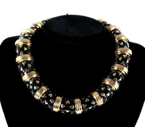 Collar Gargantilla Judith Leiber Años 90 Vintage Chapado en Oro 18K y Esmalte Negro 15" - Imagen 1 de 8