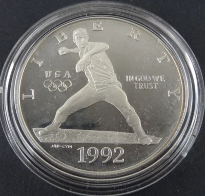 1992-S Olympic Baseball Proof Silver Dollar US Mint $1 Commemorative Capsule - Image 1 of 4