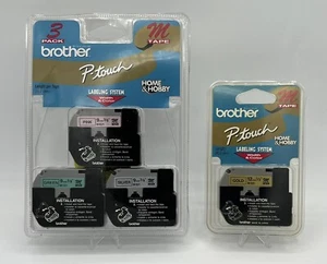 Brother P-Touch Tape 3 PK ME793 Single M831 Pink, Green, Silver Gold 3/8" & 1/2" - Picture 1 of 2