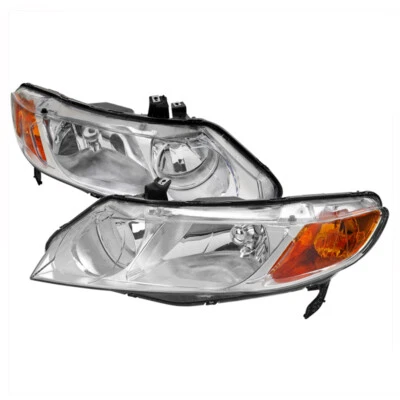 For 06-11 Honda Civic FA FG Chrome Housing Headlights Amber Corner 4 DOOR Sedan - Image 1 of 2