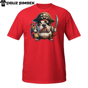 Pirate Bull Terrier T-Shirt | Funny Dog with Sword & Parrot | Grumpy Captain Tee - Picture 1 of 33
