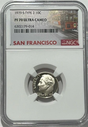 1979 S NGC PF70 ULTRA CAMEO TYPE 2 GEM PROOF ROOSEVELT DIME 10C TROLLEY LABEL Cover