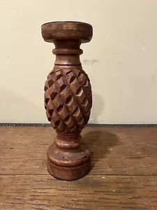 Brown Wood Candlestick Rustic Pineapple Shaped 12" tall Heavy Sturdy - Picture 1 of 9