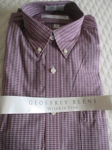 NEW$39.50 Geoffrey Beene Shirt Wrinkle Free 15 34/35 Burgundy Plaid Cotton Blend - Picture 1 of 13
