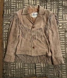 VINTAGE BERMANS MEN’S BROWN LEATHER SUEDE WESTERN JACKET WITH FRINGE SIZE 36 - Picture 1 of 22