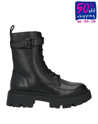 RRP€298 ASH Leather Combat Boots US7 UK4 EU37 Black Buckle Square Heel - Image 1 of 4