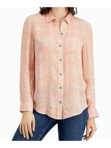 STYLE & COMPANY Womens Coral Printed Cuffed Collared Button Up Top Size: L - Picture 1 of 3