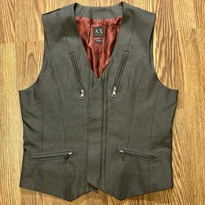 ARMANI EXCHANGE Mens M Luxury Vest~Gray Black~Red Lined~Full Zip~Adjustable Back - Picture 1 of 17