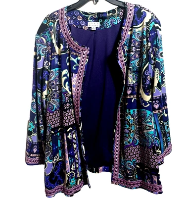 Chaqueta Joan Rivers púrpura verde azulado rosa azul talla 3X Fairycore Whimsigoth Foto 1 de 4