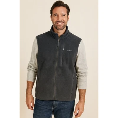 Chaleco polar mediano LL Bean para hombre Polartec gris cremallera completa exterior sendero de senderismo Foto 1 de 4
