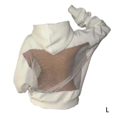 MARKENLOS Women's Hooded Sweatshirt, Hollow-out Mesh Long-sleeved Sweatshirt D2P5