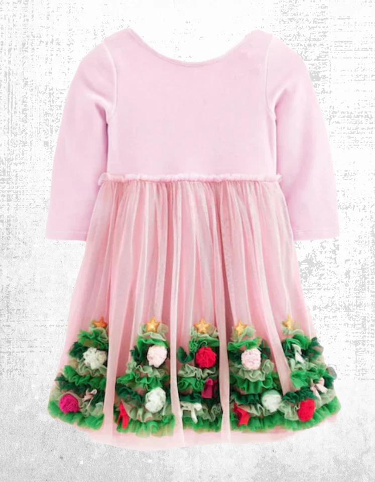 Mini Boden Girl's Velvet Tulle Christmas Applique Party Dress Pink (Defect) - Image 1 of 4