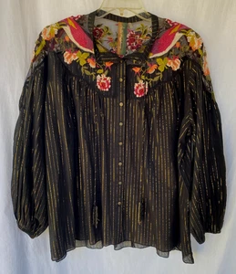 ARATTA SILENT JOURNEY..BOHO..ARTSY..HIPPIE..BESTICKT..TOP/ BLUSE..L - Bild 1 von 6