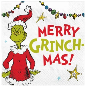 Dr Seuss The Grinch Beverage Napkin/Serviettes 16pk - Christmas Party Supplies - Picture 1 of 1
