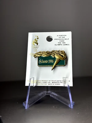 Prendedor antorcha vintage de los Juegos Olímpicos de Atlanta 1996 sombrero oro verde solapa paquete original Foto 1 de 2