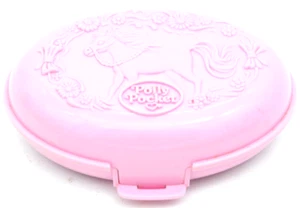 Vintage Polly Pocket Bluebird Kompaktetui Pferd stabil Pony rosa oval - Bild 1 von 5