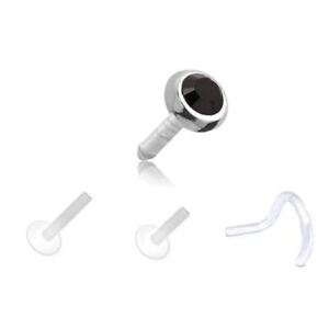 Bioflex Labret Screw Push Pin Nose Stud Ring 3mm Bezel Choose Your Color 18G
