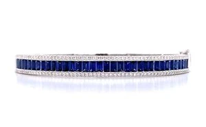 Royal Blue Sapphire & Diamond White Gold Bangle Bracelet - Picture 1 of 4