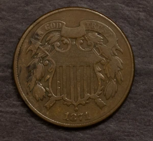 1871 Two Cent Piece VG Fine Lot 1882 - Picture 1 of 2