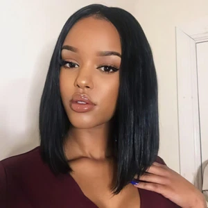 12inch Women Synthetic Wigs Short Bob Straight Natural Black Color Full Hair Wig - Picture 1 of 13