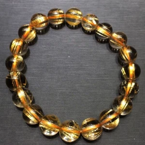 Brazalete de cuentas redondas de cristal de cuarzo rutilado dorado natural curación 9,5 mm - Imagen 1 de 6