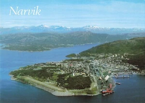 Narvik Aerial View Port Shoreline Norway Vintage Postcard - Picture 1 of 2