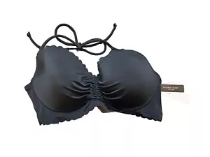 Victoria's Secret Getaway Halter Bikini Top Black Scalloped Push Up Swim 34C - Picture 1 of 4