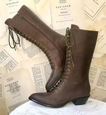 Free People Jeffrey Campbell Granny Lace Up Boot Brown Oiled Leather 39/9 NEW - Image 1 of 4