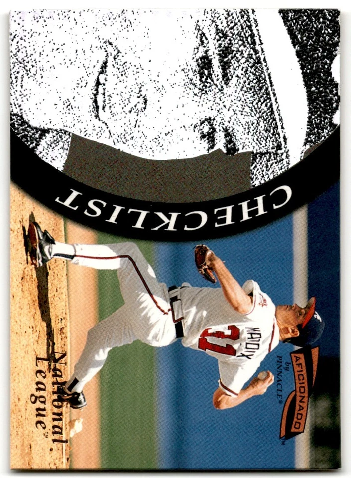 1996 Pinnacle Aficionado National League Checklist Greg Maddux Atlanta Braves - Image 1 of 2