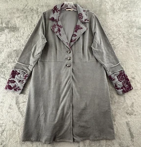 Soft Surroundings Embroidered Grandeur Jacket L Gray Burgundy Floral Velvet - Picture 1 of 14