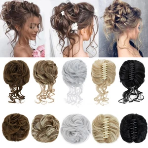 Curly Messy Bun Hair Piece Updo Thick Claw Clip in Hair Extensions Real As Human - Picture 1 of 41