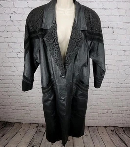 Abrigo Chaqueta Larga Winlit Negro Cuero Genuino Gamuza Paisley Trench L *defecto - Imagen 1 de 21