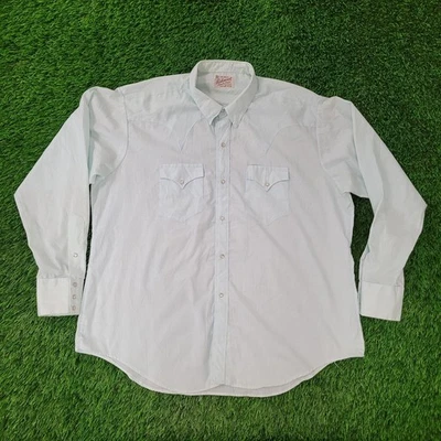 Vintage 80s Ranchmount Western Shirt XL 26x32 Baggy Blue USA - Image 1 of 4