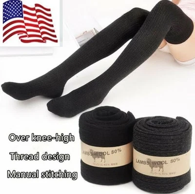 2/6 pares de meias femininas 100% lã cashmere acima do joelho coxa alta sólidas EUA - Imagem 1 de 4