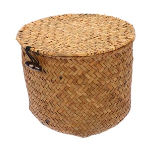 Basket Wicker Large Woven Storage Baskets Boxes with Lid Desktop Organizer - Picture 1 of 10