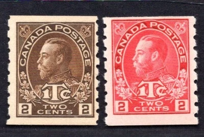 CANADA 1916 WAR TAX STAMPS COILS SCOTT #MR6-MR7 MINT NEVER HINGED NEAT PERFS VF - Image 1 of 2