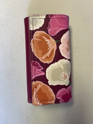 Cartera floral multicolor Fossil para mujer, ribete de cuero, cierre plegable Foto 1 de 3